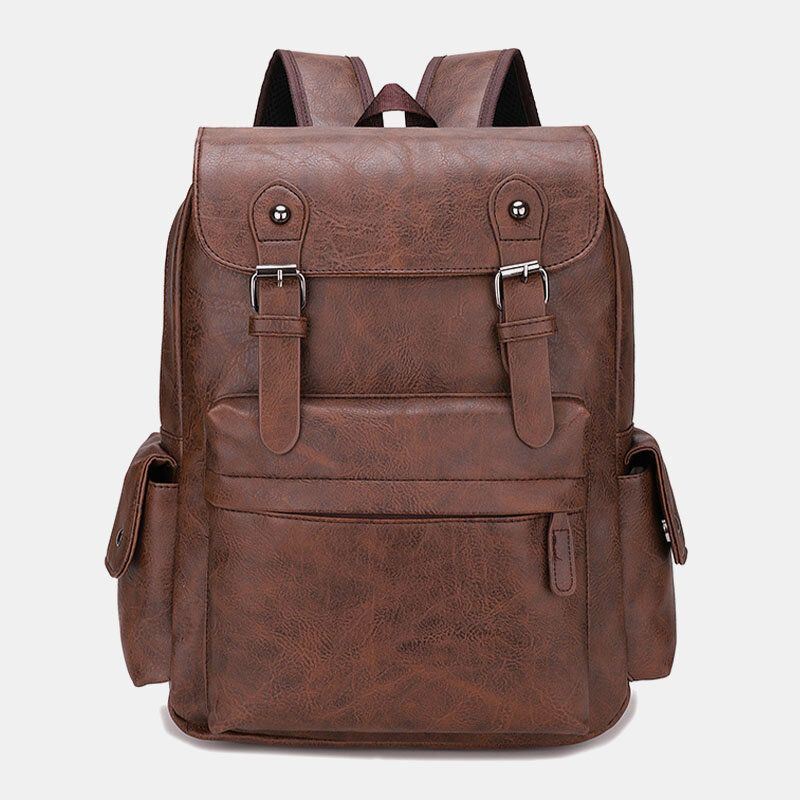 Miesten Casual Travel Monitaskuinen Suuri Kapasiteetti Reppu Kiinteä Retro Kulutuksenkestävä Vedenpitävä Pu Pehmeä Nahka 14 Tuuman Kannettavan Tietokoneen Laukku