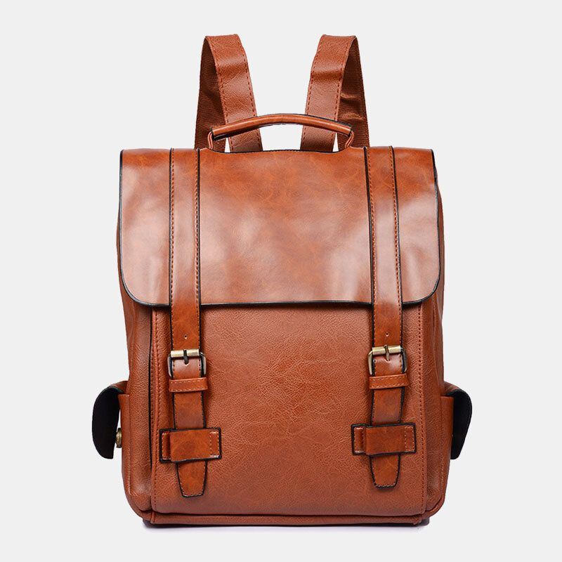 Miesten Keinonahkainen Retro Business Outdoor -vedenpitävä Suurikapasiteettinen Koululaukun Reppu