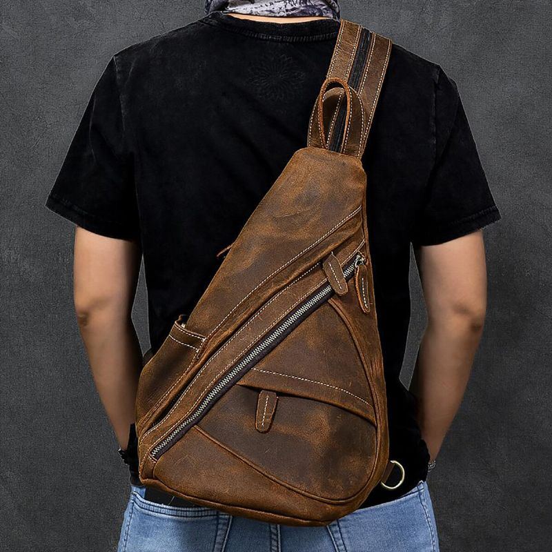 Miesten Tekonahka Suuri Tilavuus Monitaskuinen Kulutusta Kestävä Blackpack Rintalaukku Crossbody Laukku
