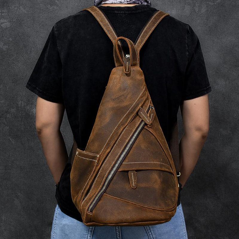 Miesten Tekonahka Suuri Tilavuus Monitaskuinen Kulutusta Kestävä Blackpack Rintalaukku Crossbody Laukku