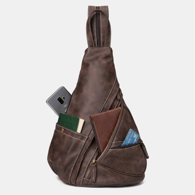 Miesten Tekonahka Suuri Tilavuus Monitaskuinen Kulutusta Kestävä Blackpack Rintalaukku Crossbody Laukku