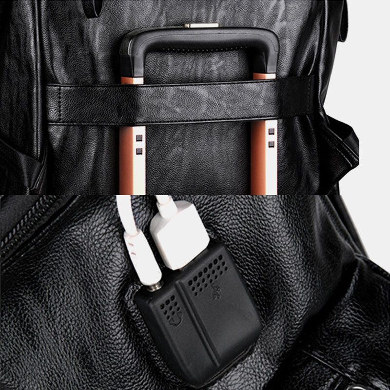 Miesten Tekonahkainen Suuri Kapasiteetti Varkaudenesto 14 Tuuman Kannettavan Tietokoneen Laukku Matkareppu Usb-latauksella