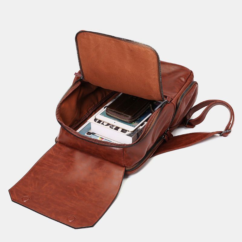 Miesten Unisex Isokokoinen Monitoimireppu Retro Pu-nahasta Riippumaton Kenkäasento Monitaskuinen 14 Tuuman Kannettavan Tietokoneen Laukku
