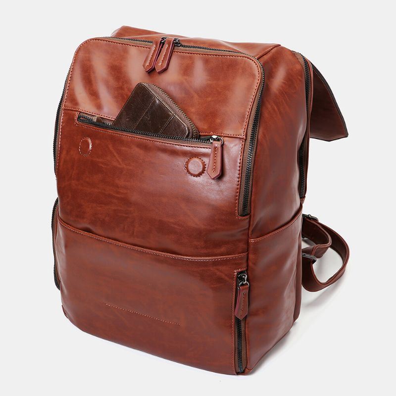 Miesten Unisex Isokokoinen Monitoimireppu Retro Pu-nahasta Riippumaton Kenkäasento Monitaskuinen 14 Tuuman Kannettavan Tietokoneen Laukku