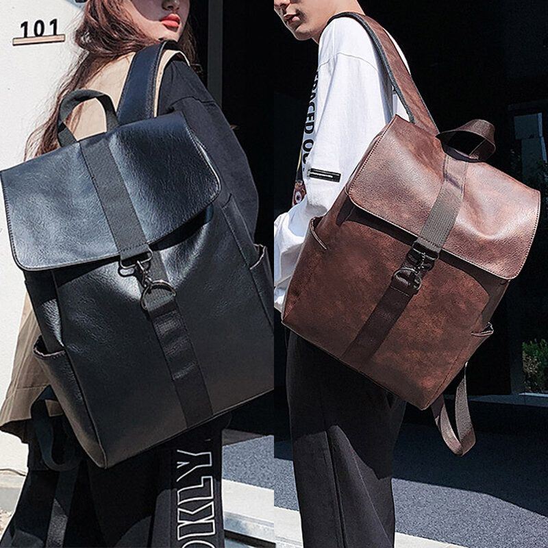 Miesten Unisex-keinonahkainen Retro-suurtilavuus Ulkokäyttöön 15.6 Tuuman Kannettava Laukku Koululaukun Reppu