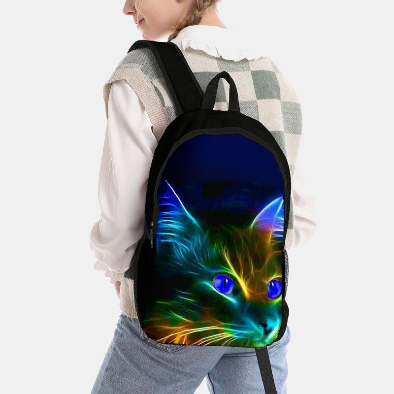 Miesten Unisex Oxford Fluoresoiva Kissakuvioinen Suuren Kapasiteetin Koululaukun Reppu