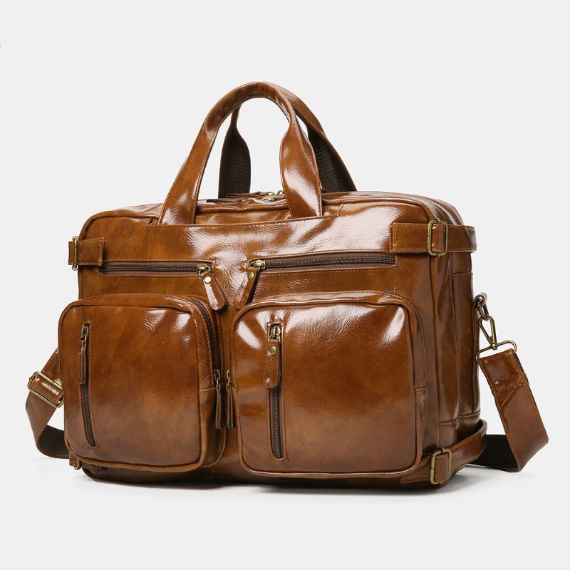 Miesten Vintage Business Monitaskuinen Reppu Suuri Tilavuus Vedenpitävä Monikantainen Salkku Crossbody Laukku