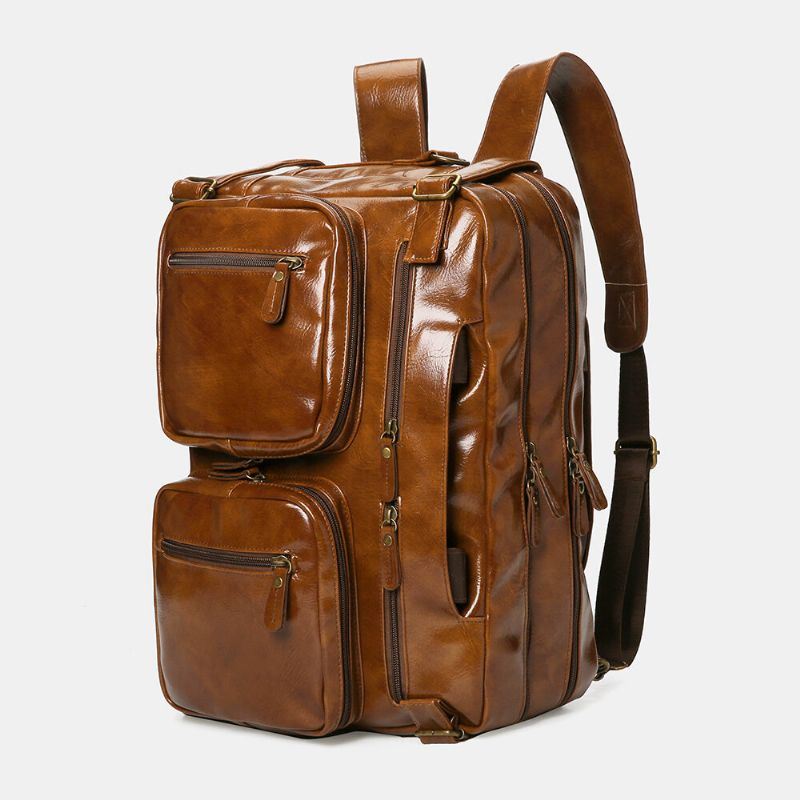 Miesten Vintage Business Monitaskuinen Reppu Suuri Tilavuus Vedenpitävä Monikantainen Salkku Crossbody Laukku