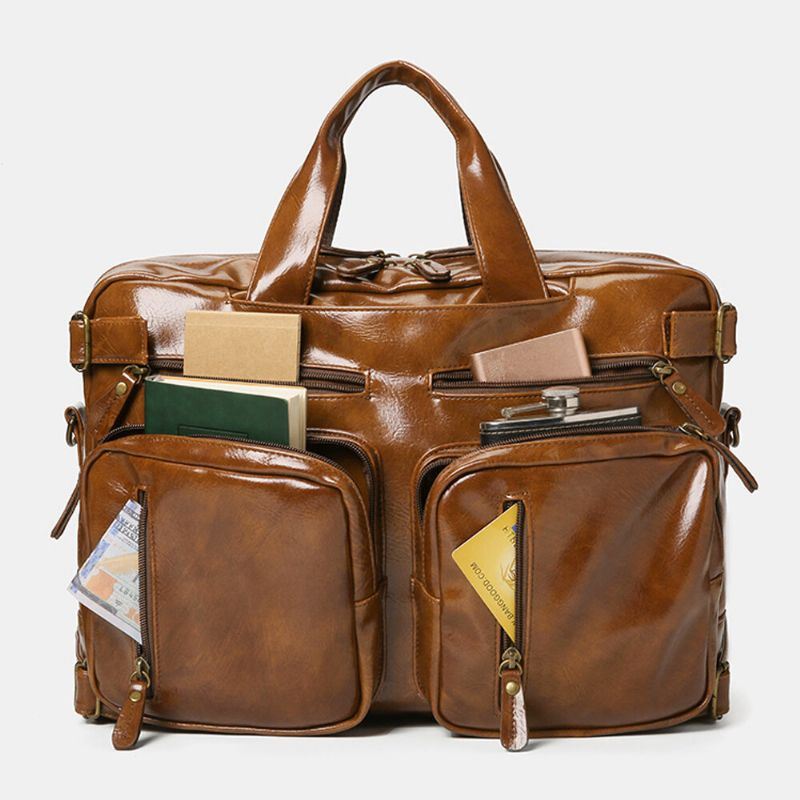 Miesten Vintage Business Monitaskuinen Reppu Suuri Tilavuus Vedenpitävä Monikantainen Salkku Crossbody Laukku
