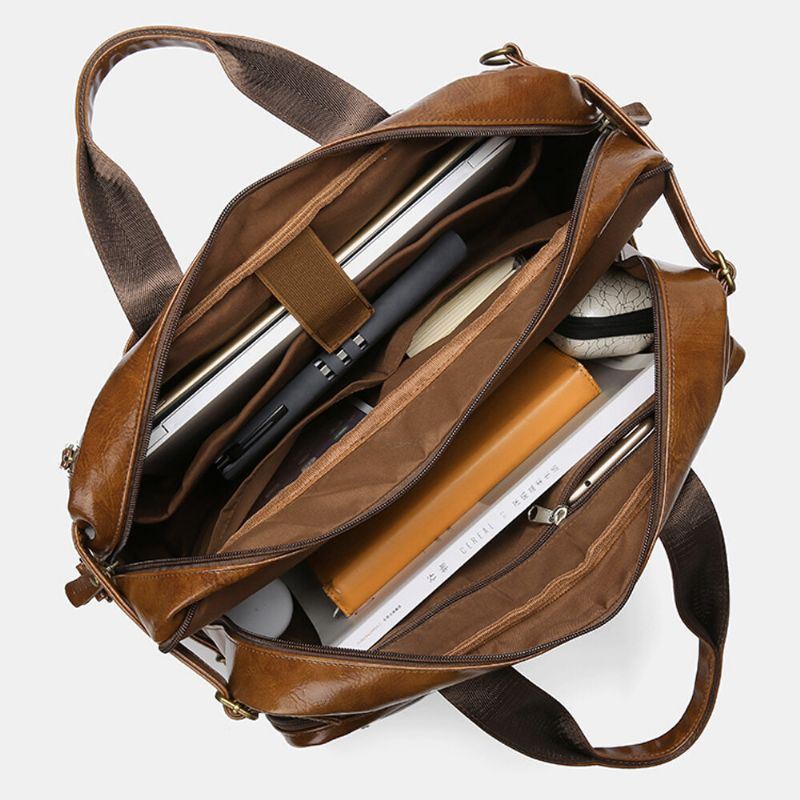 Miesten Vintage Business Monitaskuinen Reppu Suuri Tilavuus Vedenpitävä Monikantainen Salkku Crossbody Laukku
