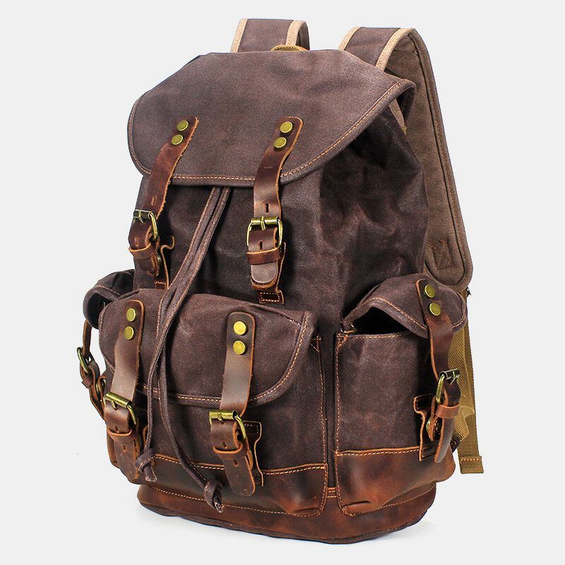 Miesten Vintage Canvas Nahka Kulutuskestävä Varkaudenkestävä Vedenpitävä Reppu Vapaa-ajan Matkalaukku