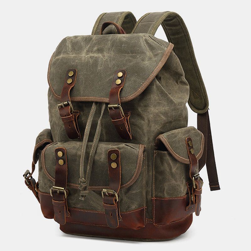 Miesten Vintage Canvas Nahka Kulutuskestävä Varkaudenkestävä Vedenpitävä Reppu Vapaa-ajan Matkalaukku