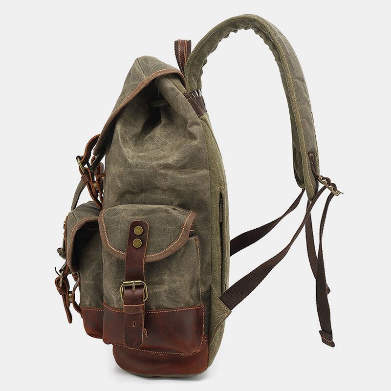 Miesten Vintage Canvas Nahka Kulutuskestävä Varkaudenkestävä Vedenpitävä Reppu Vapaa-ajan Matkalaukku