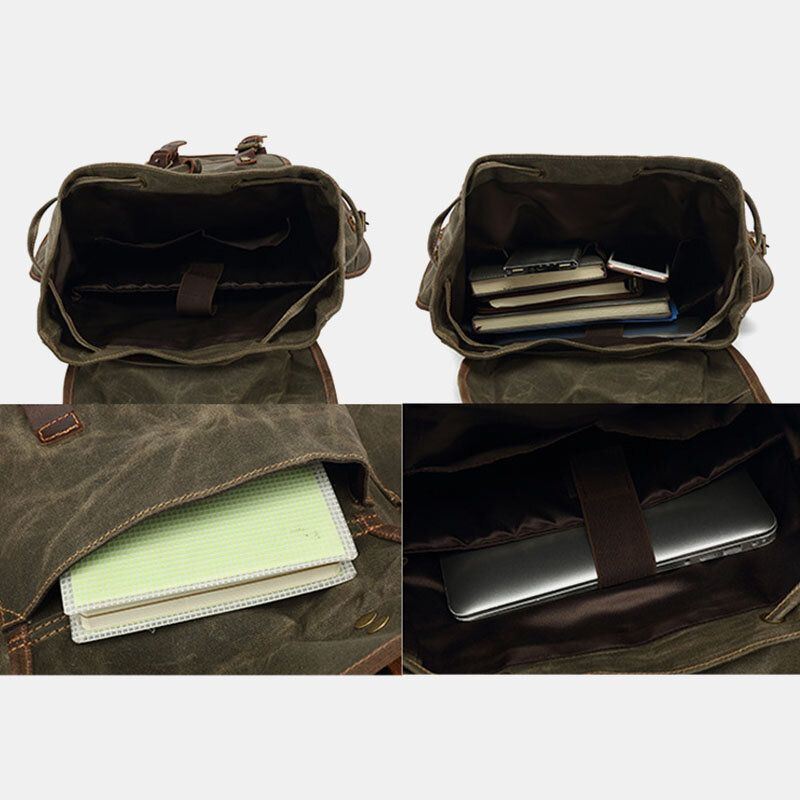 Miesten Vintage Canvas Nahka Kulutuskestävä Varkaudenkestävä Vedenpitävä Reppu Vapaa-ajan Matkalaukku
