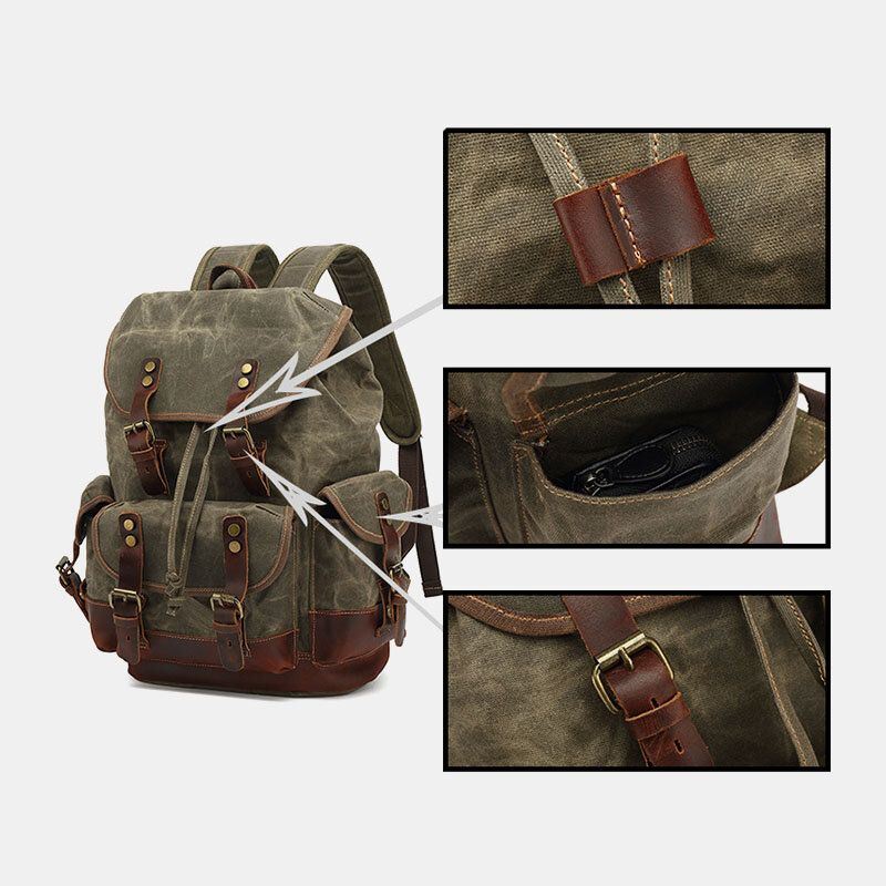 Miesten Vintage Canvas Nahka Kulutuskestävä Varkaudenkestävä Vedenpitävä Reppu Vapaa-ajan Matkalaukku