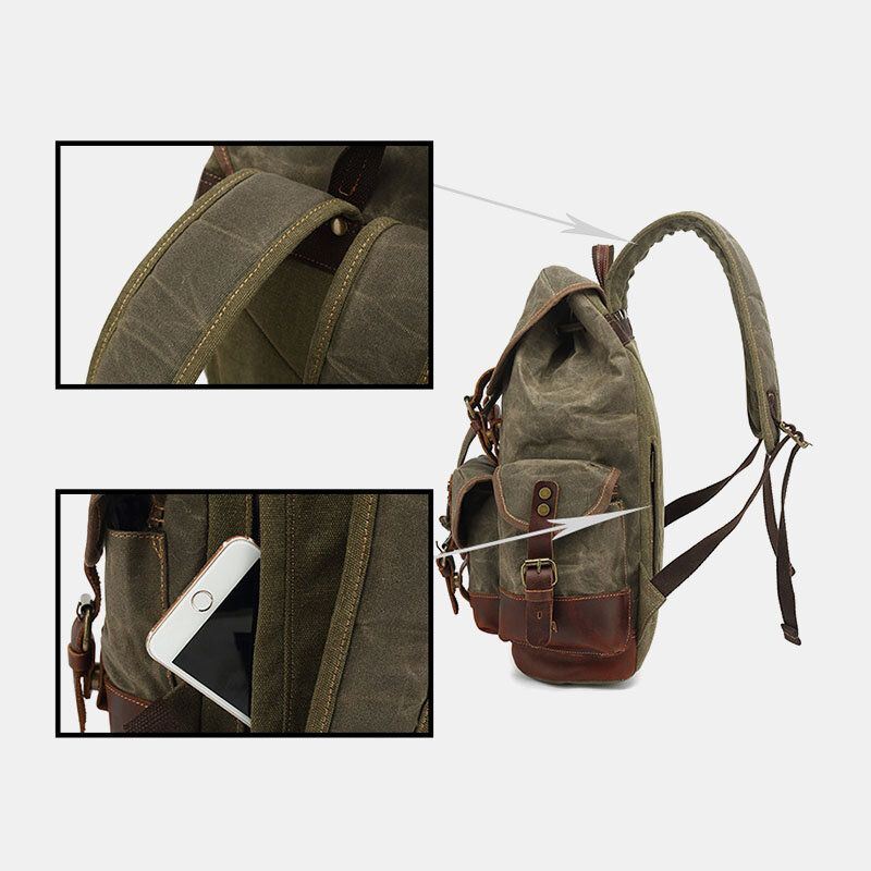 Miesten Vintage Canvas Nahka Kulutuskestävä Varkaudenkestävä Vedenpitävä Reppu Vapaa-ajan Matkalaukku