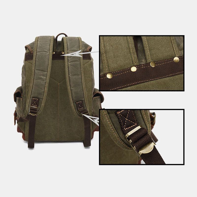 Miesten Vintage Canvas Nahka Kulutuskestävä Varkaudenkestävä Vedenpitävä Reppu Vapaa-ajan Matkalaukku