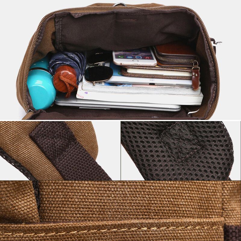 Miesten Vintage Canvas Suuri Kapasiteetti Multi-carry Yksivärinen Sylinteri Rento Reppu Crossbody Laukku