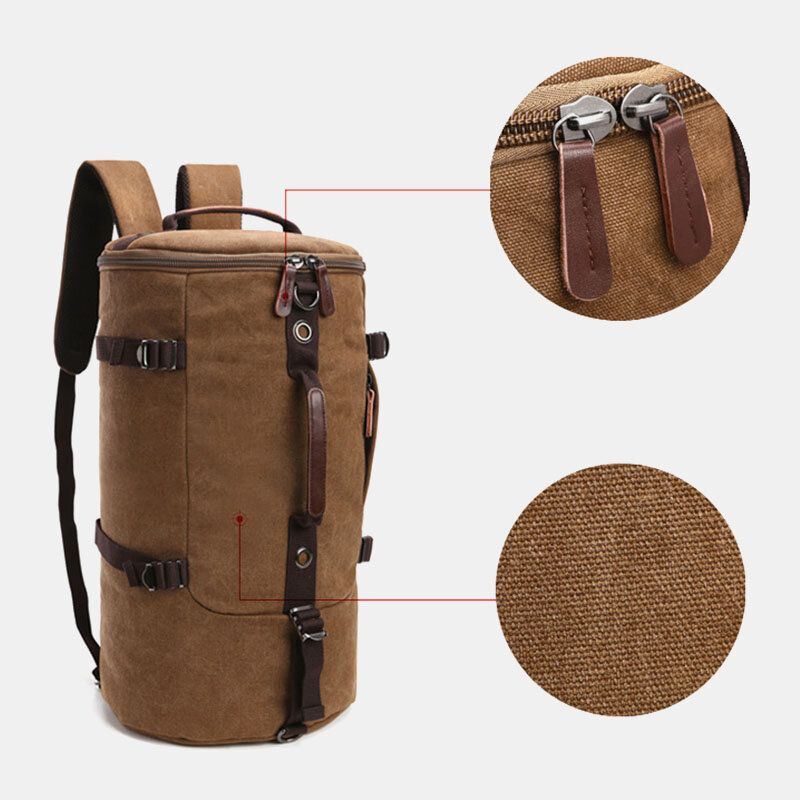 Miesten Vintage Canvas Suuri Kapasiteetti Multi-carry Yksivärinen Sylinteri Rento Reppu Crossbody Laukku
