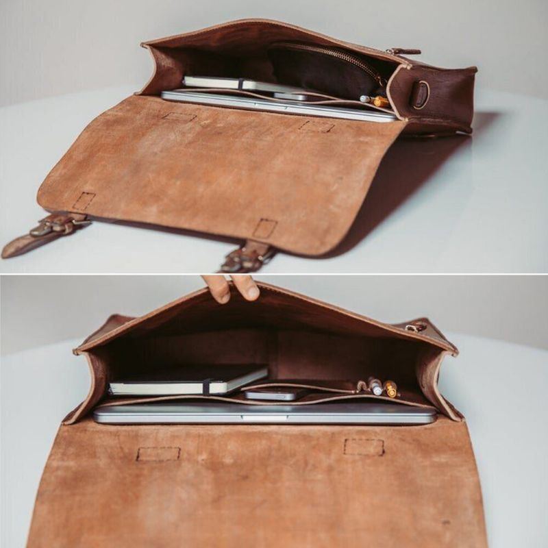 Miesten Vintage Monitoiminen 14 Tuuman Kannettavan Tietokoneen Laukku Suuri Tilavuus Vedenpitävä Reppu Crossbody Laukku Olkalaukku
