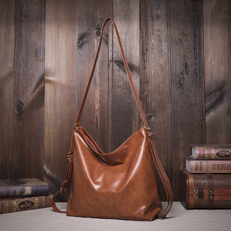 Naiset Öljyvaha Nahka Suurikapasiteettinen Reppu Olkalaukku Crossbody Laukku Kukkaro Vaippalaukku Hobo Bag Hobo Bag
