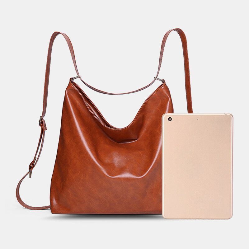 Naiset Öljyvaha Nahka Suurikapasiteettinen Reppu Olkalaukku Crossbody Laukku Kukkaro Vaippalaukku Hobo Bag Hobo Bag