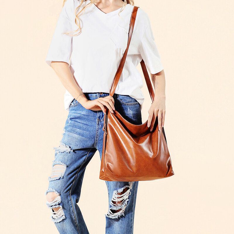 Naiset Öljyvaha Nahka Suurikapasiteettinen Reppu Olkalaukku Crossbody Laukku Kukkaro Vaippalaukku Hobo Bag Hobo Bag