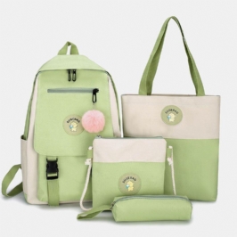 Naisten 4 Kpl Canvas Preppy Monitoiminen Yhdistelmälaukku Kanta Suurikapasiteettinen Reppu Crossbody Clutch Lompakko
