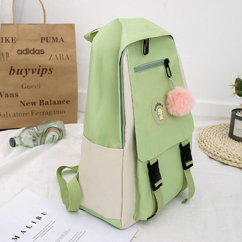 Naisten 4 Kpl Canvas Preppy Monitoiminen Yhdistelmälaukku Kanta Suurikapasiteettinen Reppu Crossbody Clutch Lompakko