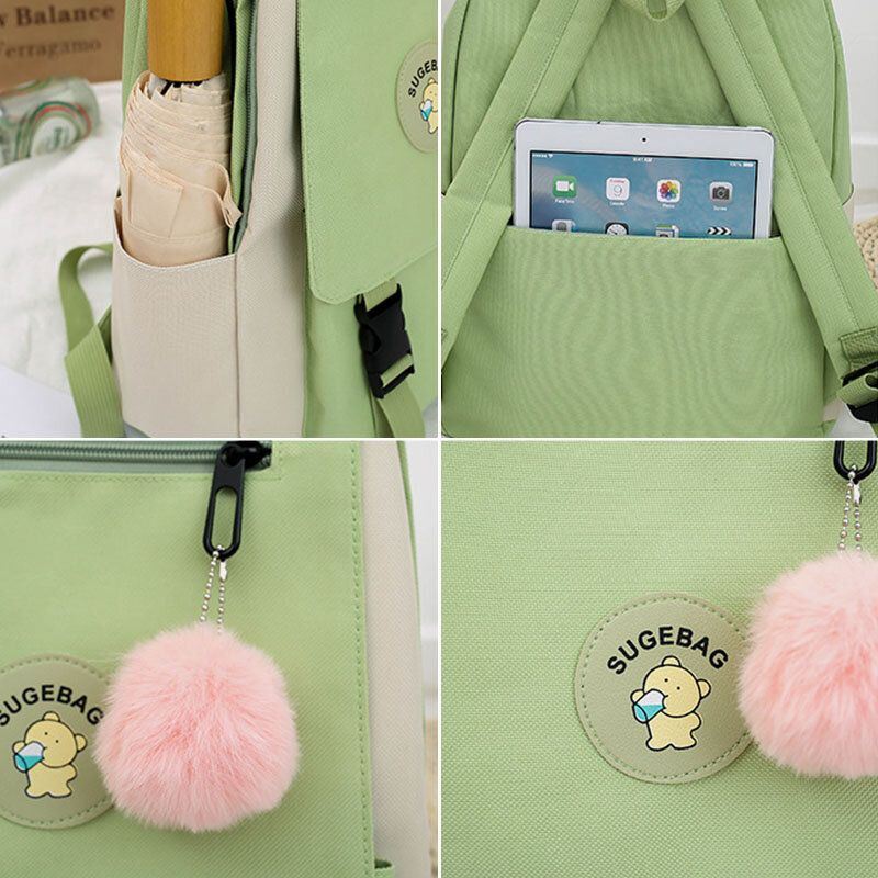 Naisten 4 Kpl Canvas Preppy Monitoiminen Yhdistelmälaukku Kanta Suurikapasiteettinen Reppu Crossbody Clutch Lompakko