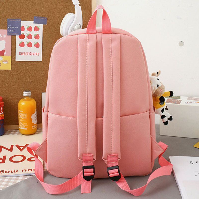 Naisten 5 Kpl Canvas Preppy Cow Pattern Monitoiminen Yhdistelmälaukku Reppu Tote Crossbody Bag Kytkinlompakko