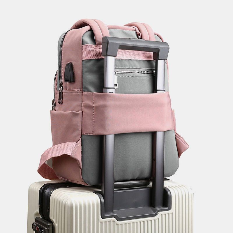 Naisten Canvas Monitoiminen Vedenpitävä Rento Patchwork Reppu Usb-latausportilla