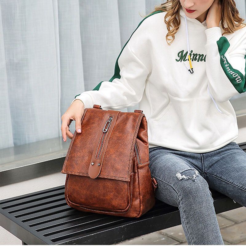 Naisten Monikäyttöinen Monitaskuinen Monikäyttöinen Lehmännahkainen Reppu Vintage Suuri Tilavuus Vedenpitävä Olkalaukku Käsilaukku