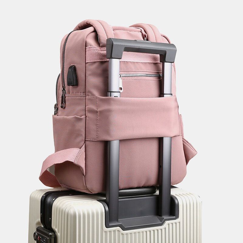 Naisten Nylon Vedenpitävä Reppu Patchwork Reppu Usb-latausportilla Ulkokouluun