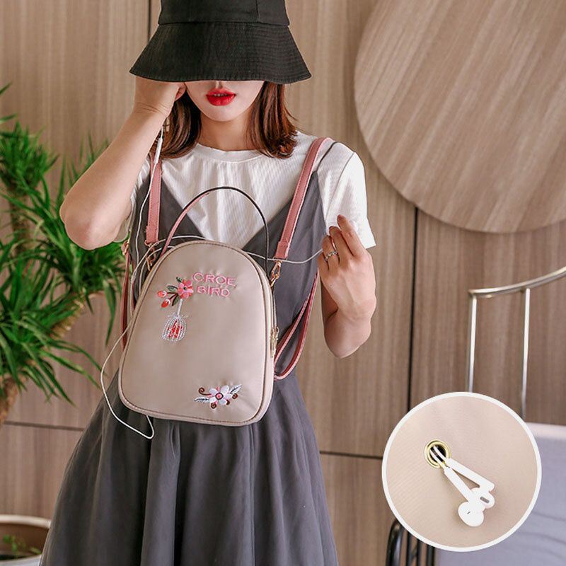 Naisten Oxford Embroidery Etninen Multi-carry Kuuloke Reppu Olkalaukku Käsilaukku