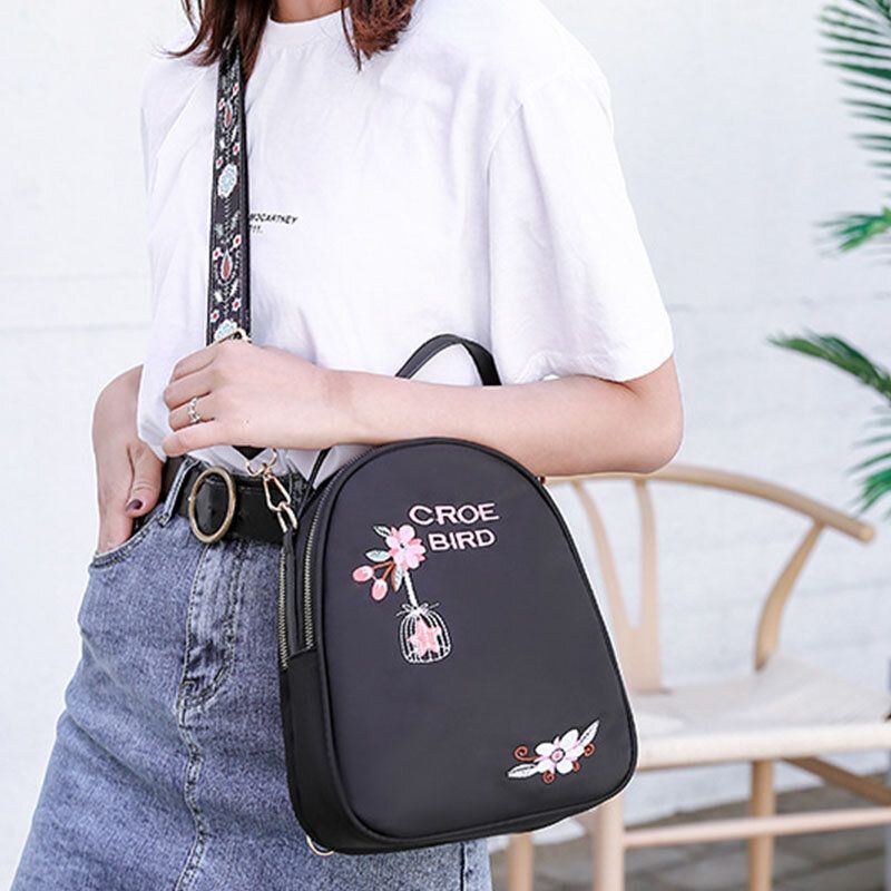 Naisten Oxford Embroidery Etninen Multi-carry Kuuloke Reppu Olkalaukku Käsilaukku