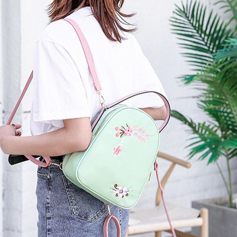 Naisten Oxford Embroidery Etninen Multi-carry Kuuloke Reppu Olkalaukku Käsilaukku
