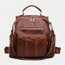 Naisten Pu Nahka Suuri Tilavuus Monitaskuinen Retro Messenger Reppu Crossbody Laukku Olkalaukku
