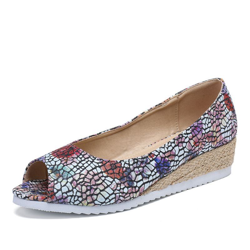 Naisten Espadrille Mukava Wedge Peep Toe Slip On Platforms