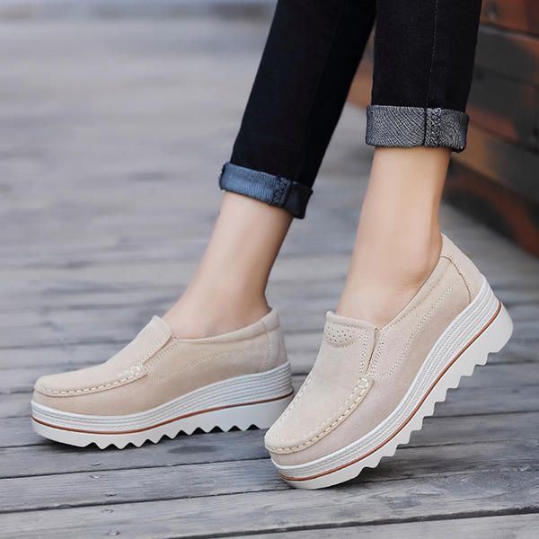 Naisten Mokkanahka Hengittävä Slip On Platforms Vapaa-ajan Kengät