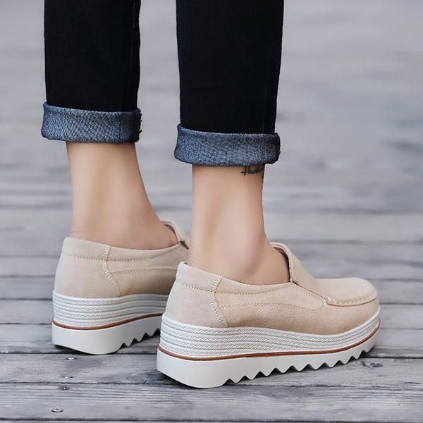 Naisten Mokkanahka Hengittävä Slip On Platforms Vapaa-ajan Kengät