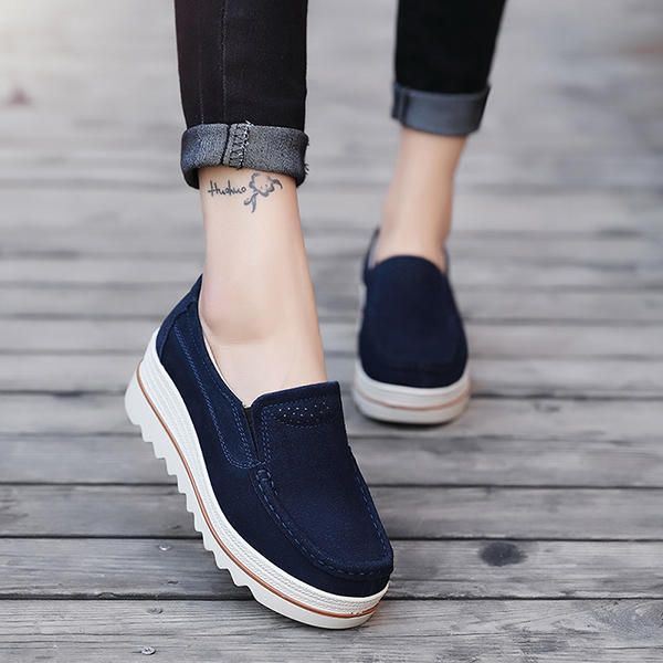 Naisten Mokkanahka Hengittävä Slip On Platforms Vapaa-ajan Kengät