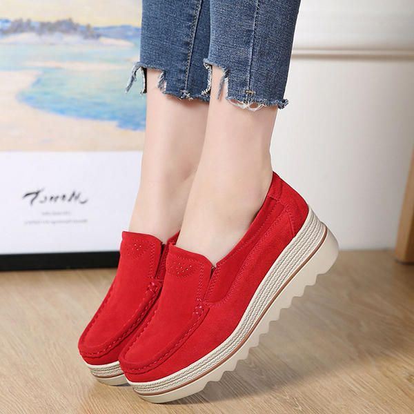 Naisten Mokkanahka Hengittävä Slip On Platforms Vapaa-ajan Kengät