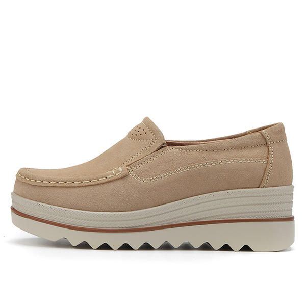 Naisten Mokkanahka Hengittävä Slip On Platforms Vapaa-ajan Kengät