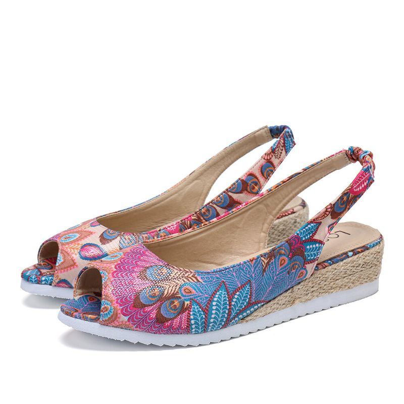 Naisten Riikinkukkokuvioinen Espadrille Mukavat Wedge Peep Toe Alustat