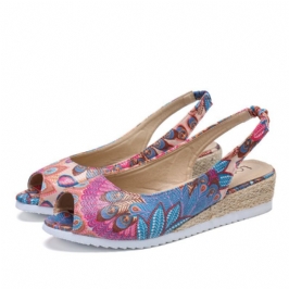 Naisten Riikinkukkokuvioinen Espadrille Mukavat Wedge Peep Toe Alustat