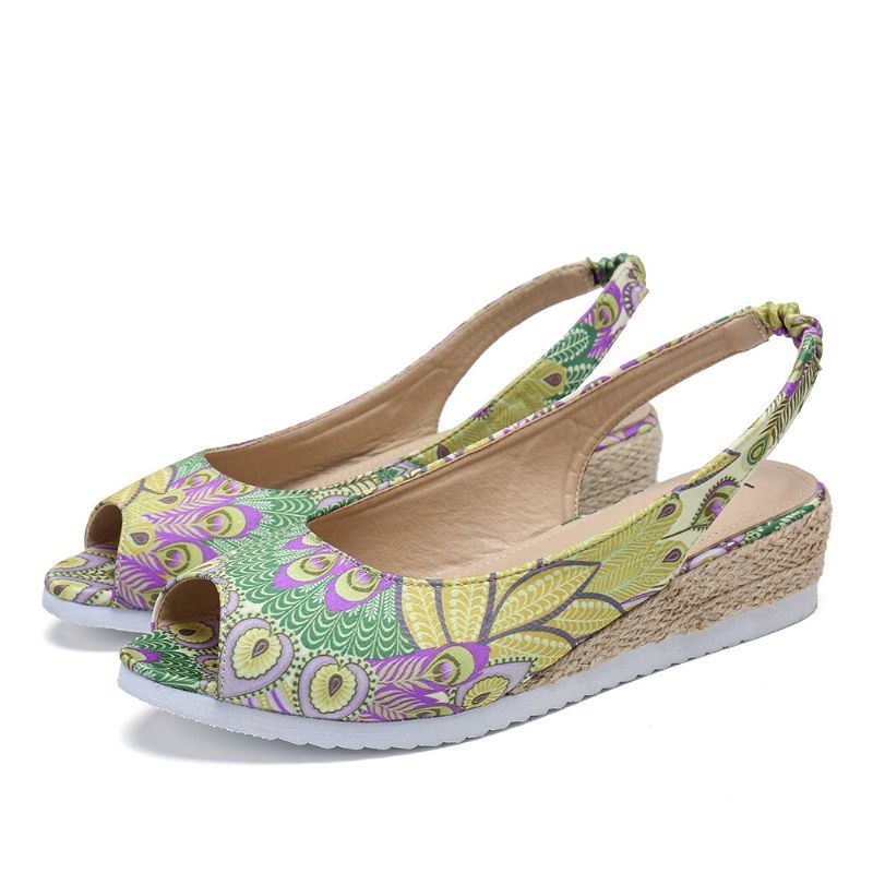 Naisten Riikinkukkokuvioinen Espadrille Mukavat Wedge Peep Toe Alustat