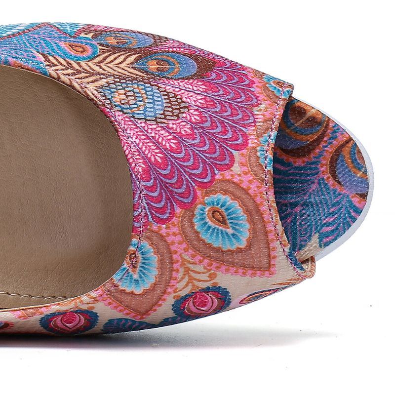 Naisten Riikinkukkokuvioinen Espadrille Mukavat Wedge Peep Toe Alustat