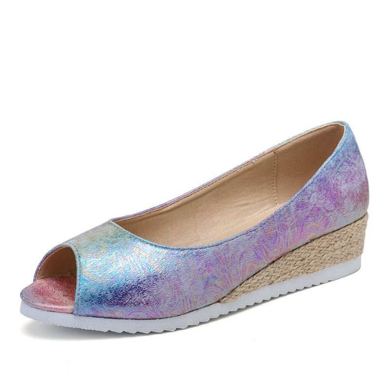 Naisten Värikkäät Espadrille Mukavat Wedge Peep Toe Alustat