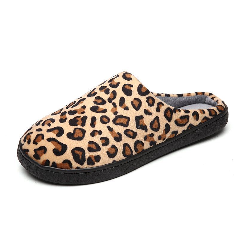 Miesten Leopardi Puuvilla Lämmin Liukumaton Pohja Slip-on Kotitossut
